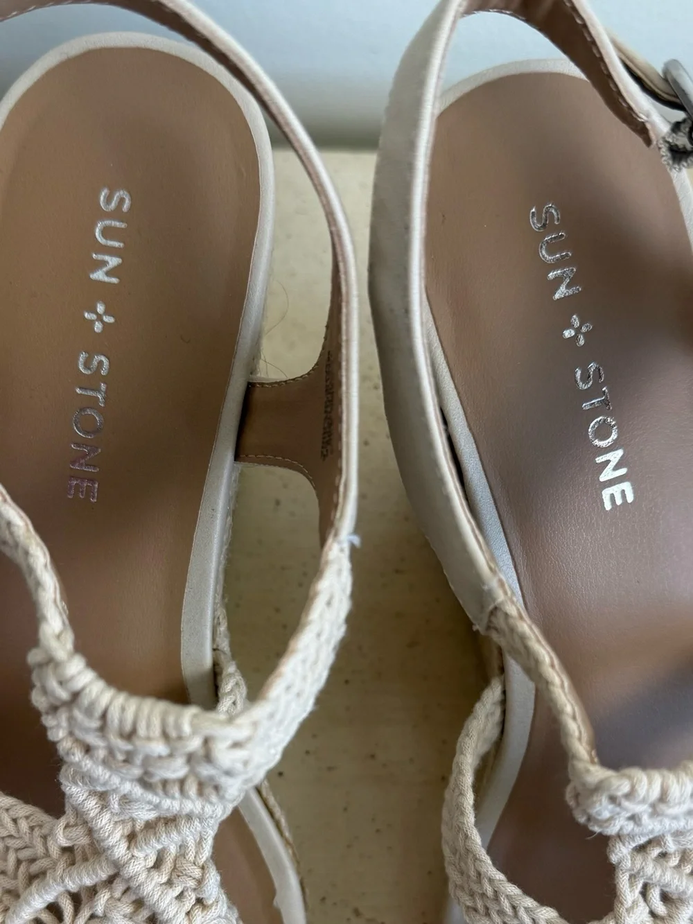 NIB Sun + Stone Ivory Cream Natural Braided Espadrille Wedge Sandals 9.5 M